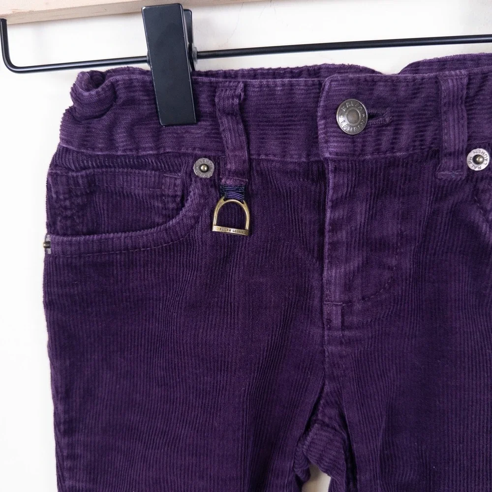 Ralph Lauren Corduroy Pants Kids 5 Purple‎ Slim Fit Ankle Zip Adjustable Waist